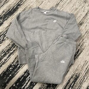 Nike Sportswear Club Fleece Sweatshirt & Pants Gray Sweatsuit Tracksuit   XLarge